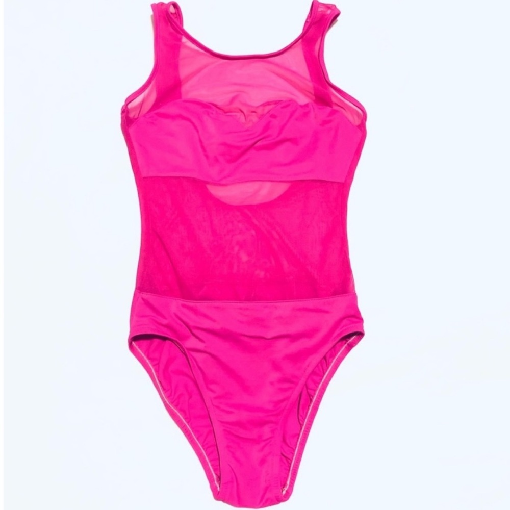 Hot Pink One Piece High Cut Sirena Swimsuit Vintage Small Scoop Back Mesh Barbie